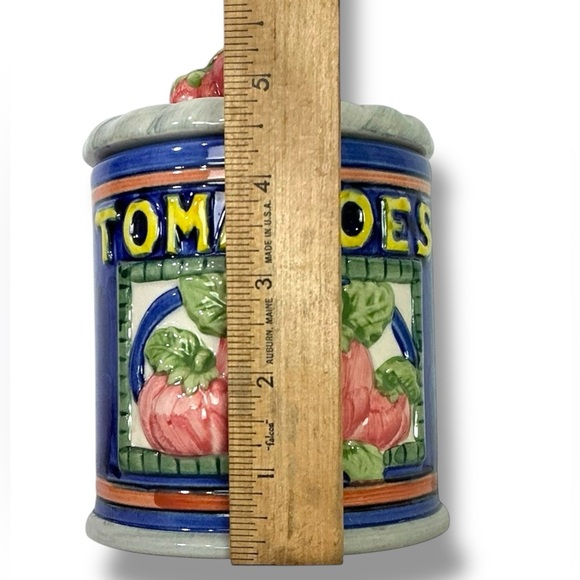 Vintage Canister Tomato Farmhouse Multipurpose Jar Ceramic Blue 3 Cup 5.25” Tall - Picture 4 of 16